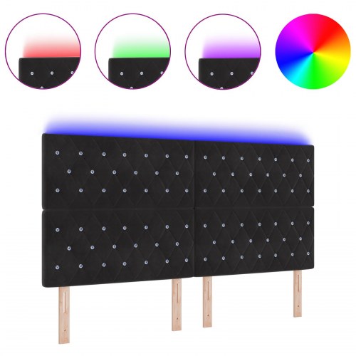LED-sengegavl i fløjl - sort, 180 x 7 x 128 cm