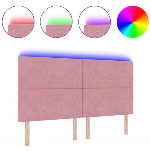 LED sengegavl i fløjl med RGB LED-lysstrimler 180 cm - lyserød