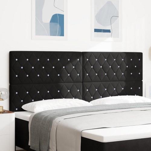 LED-sengegavl i sort fløjl - 200 cm