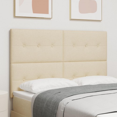LED-sengegavl i creme 144 cm - stof