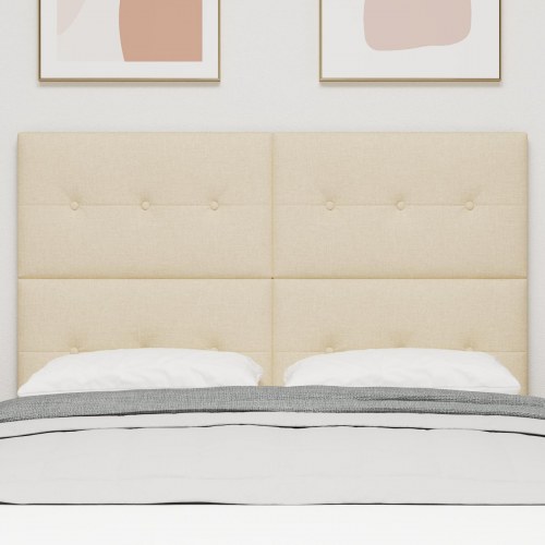 LED-sengegavl i creme 144 cm - stof