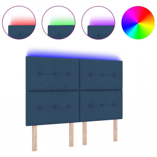 LED-sengegavl i blå polyester - 160 cm