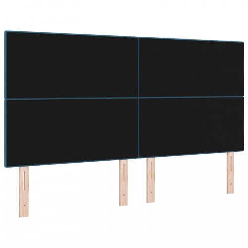 LED-sengegavl i blå fløjl - 180 x 7 x 128 cm