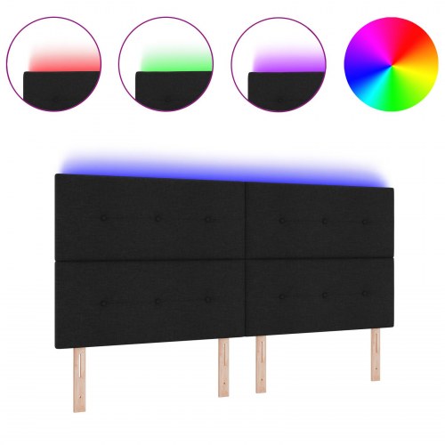 LED-sengegavl i sort stof - 200 cm