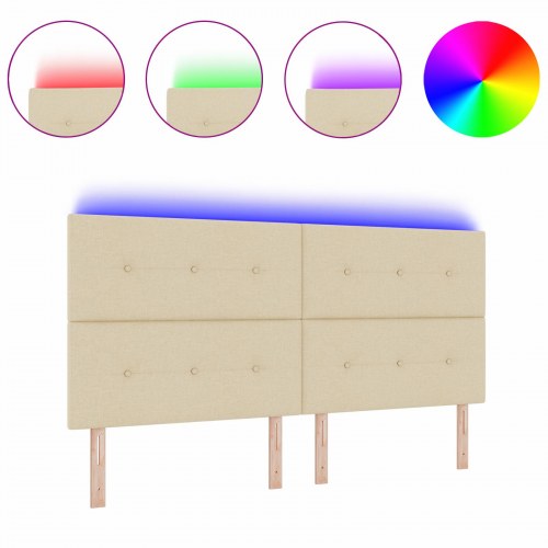 LED-sengegavl i stof - creme, 200 x 7 x 118-128 cm