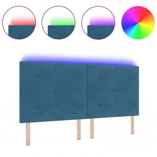 LED-sengegavl i blå fløjl - 200 cm