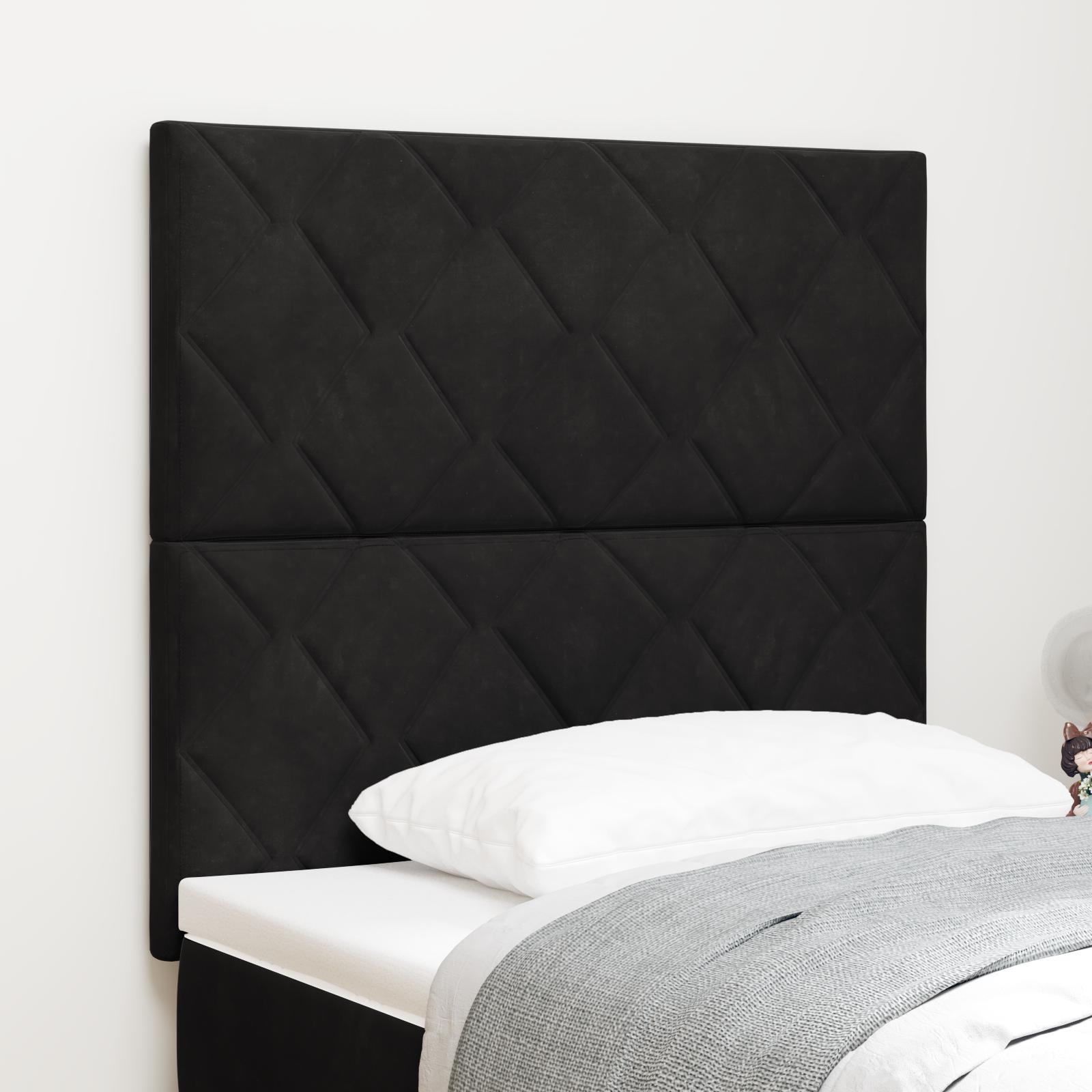 vidaXL LED sengegavl Sort 90 cm Fløjl