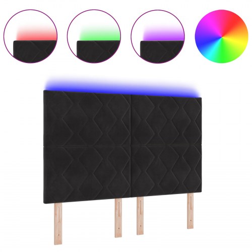 LED-sengegavl i fløjl - sort, 160 x 7 x 128 cm
