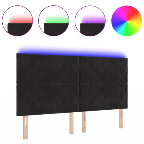 LED-sengegavl i sort fløjl - 180 x 7 x 128 cm