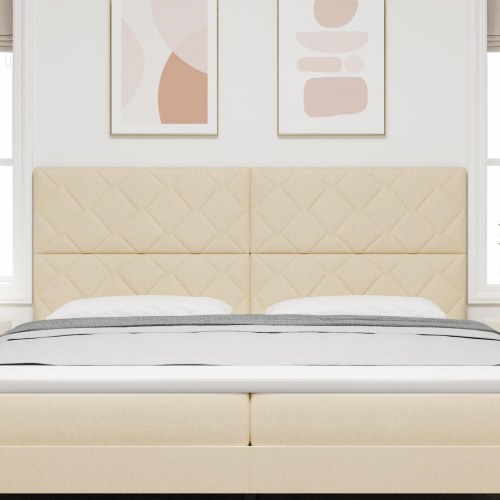LED-sengegavl i creme stof - 200 x 128 cm