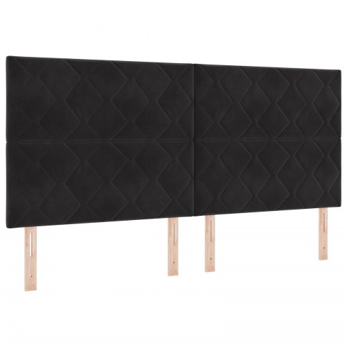 LED sengegavl i sort fløjl - 200 x 7 x 118-128 cm