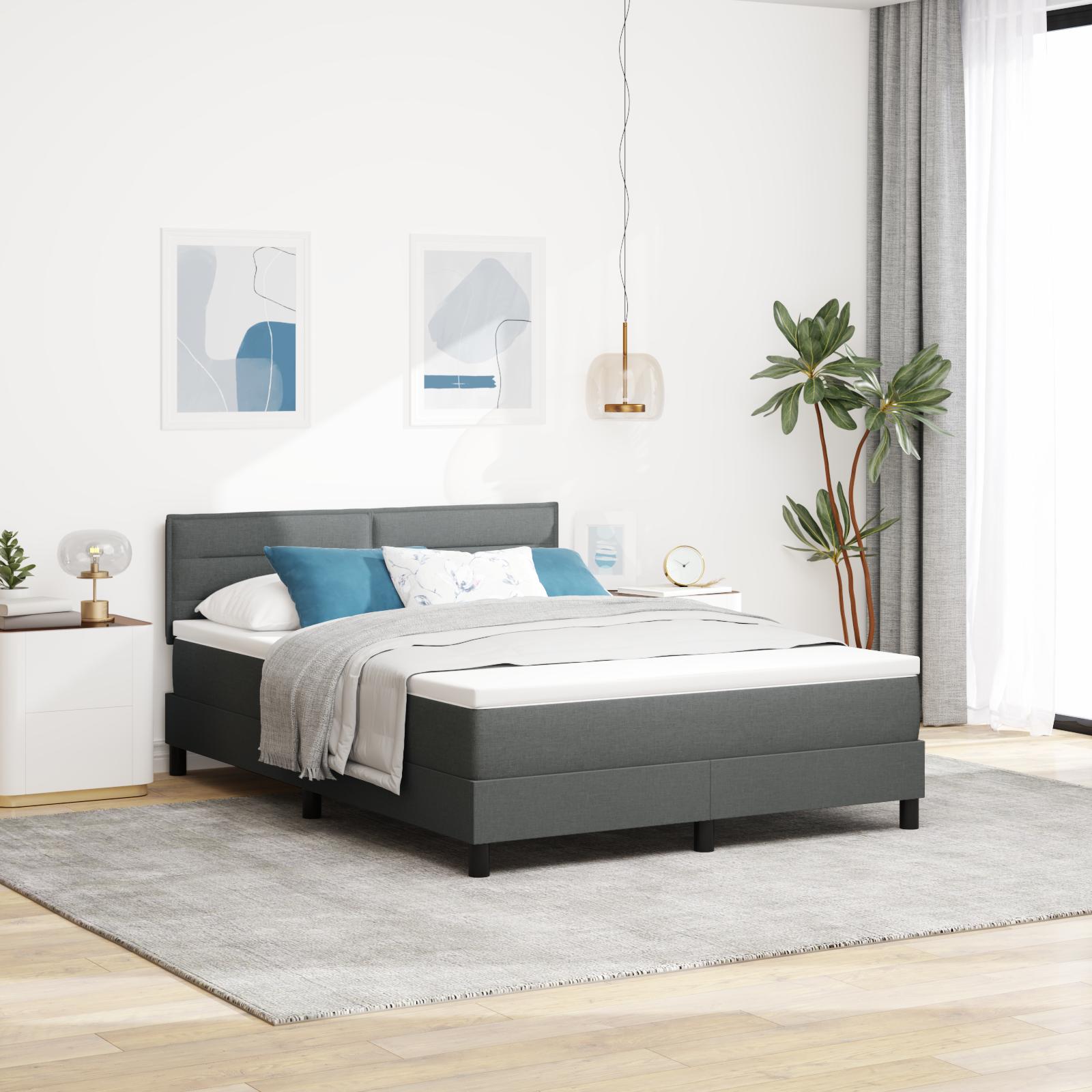 Box spring seng med hovedgærde Mørkegrå 160 x 200 cm Stof