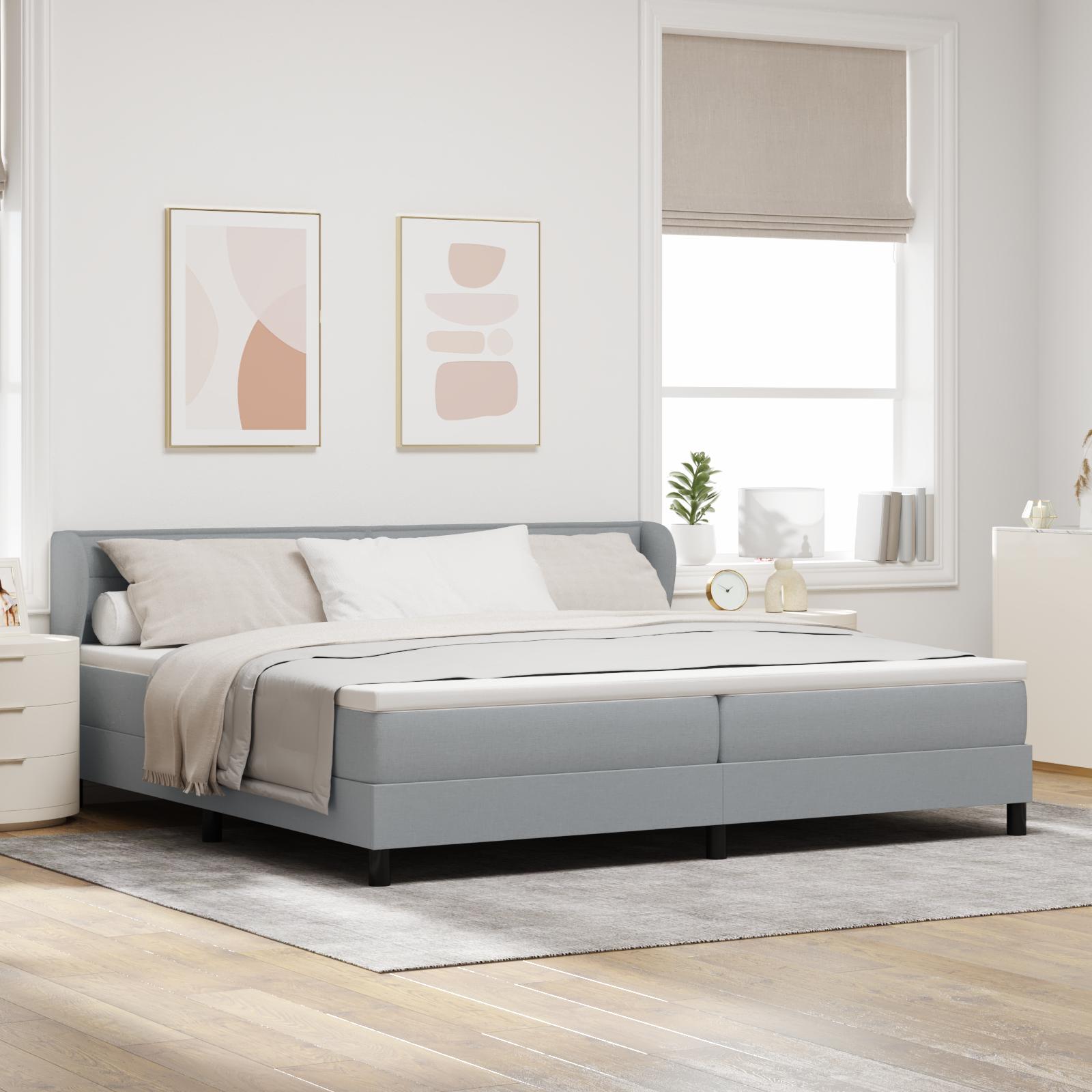 vidaXL Box spring seng med hovedgærde Lysegrå 200 x 200 cm Stof