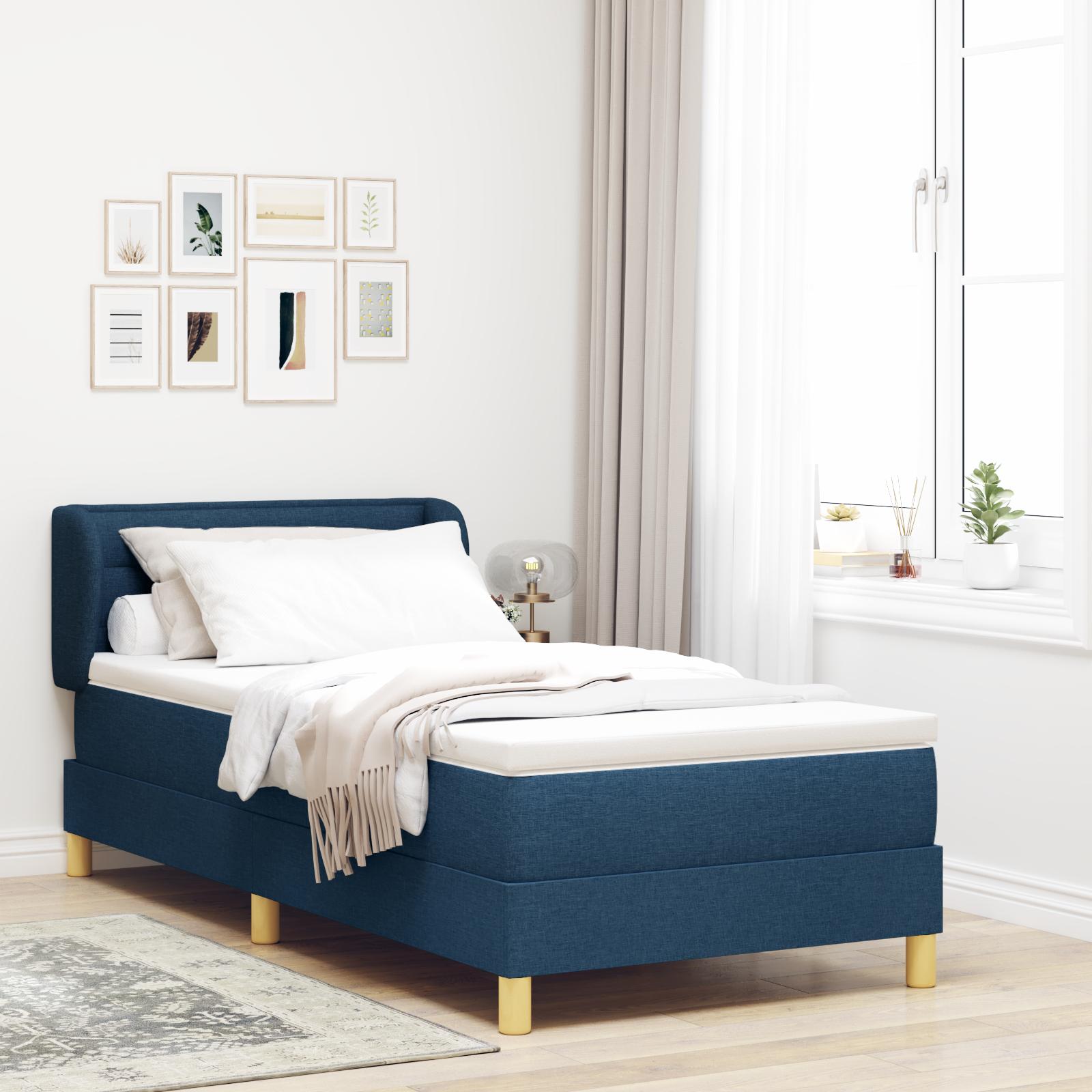 Boks Madrasseng Med Madras Creme 90x200 Cm Stof Blå 90 X 200 Cm