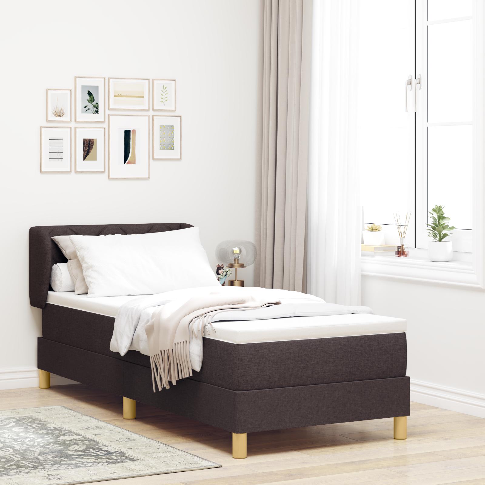 Boks Madrasseng Med Madras Creme 90x200 Cm Stof Mørkebrun