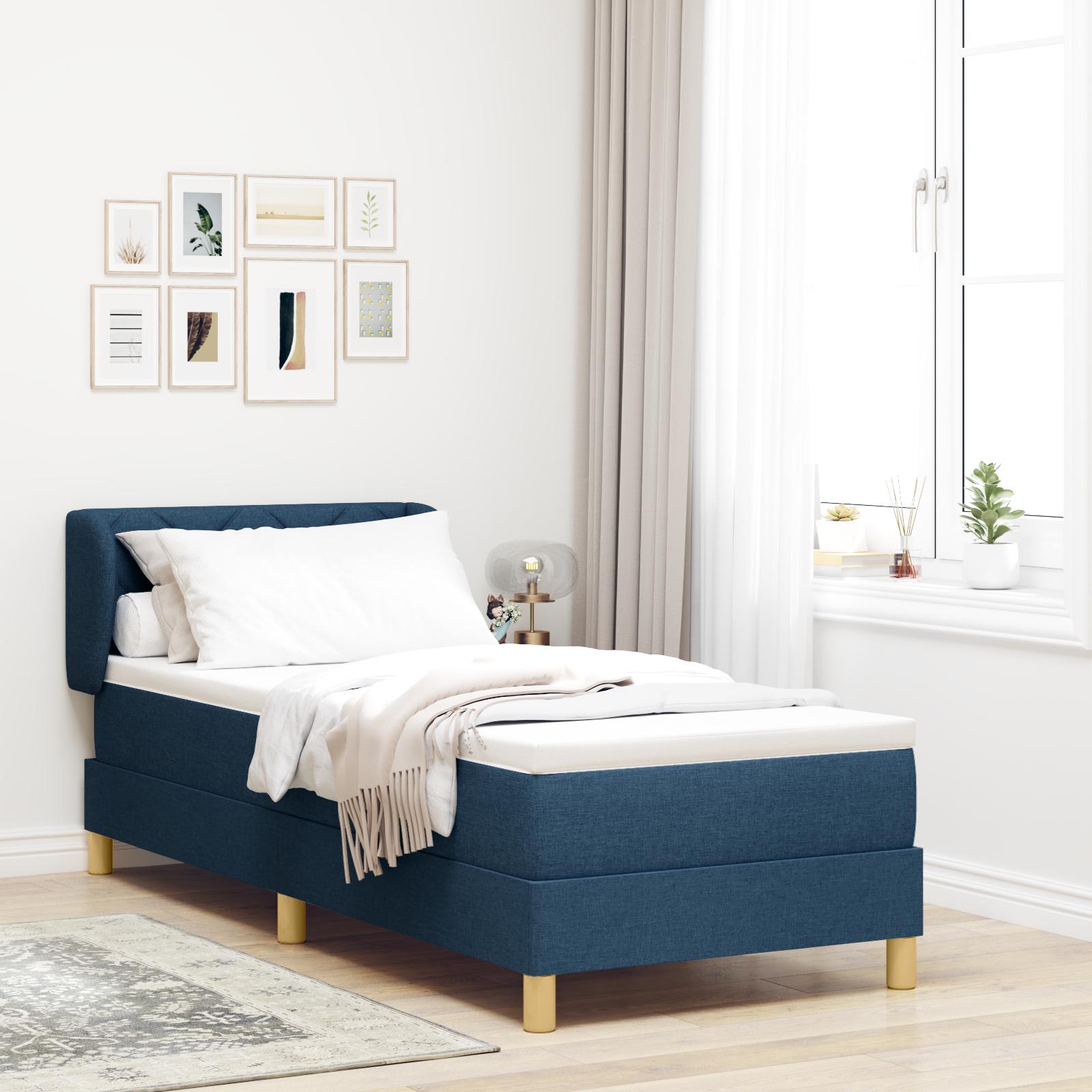 Boks Madrasseng Med Madras Creme 90x200 Cm Stof Blå 80 X 200 Cm