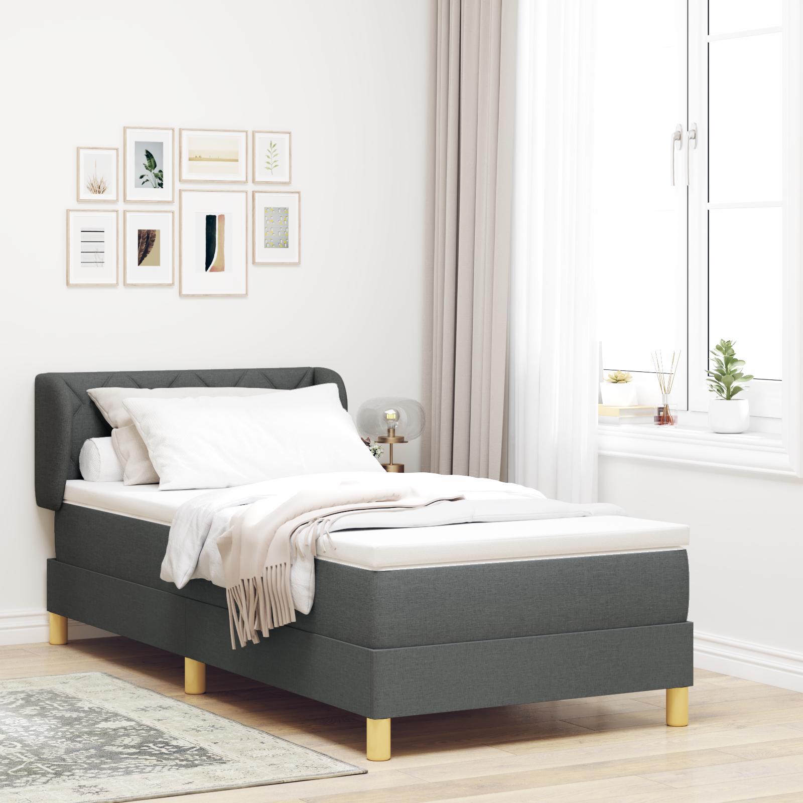 Kontinentalseng med madras Mørkegrå 100 x 200 cm Stof
