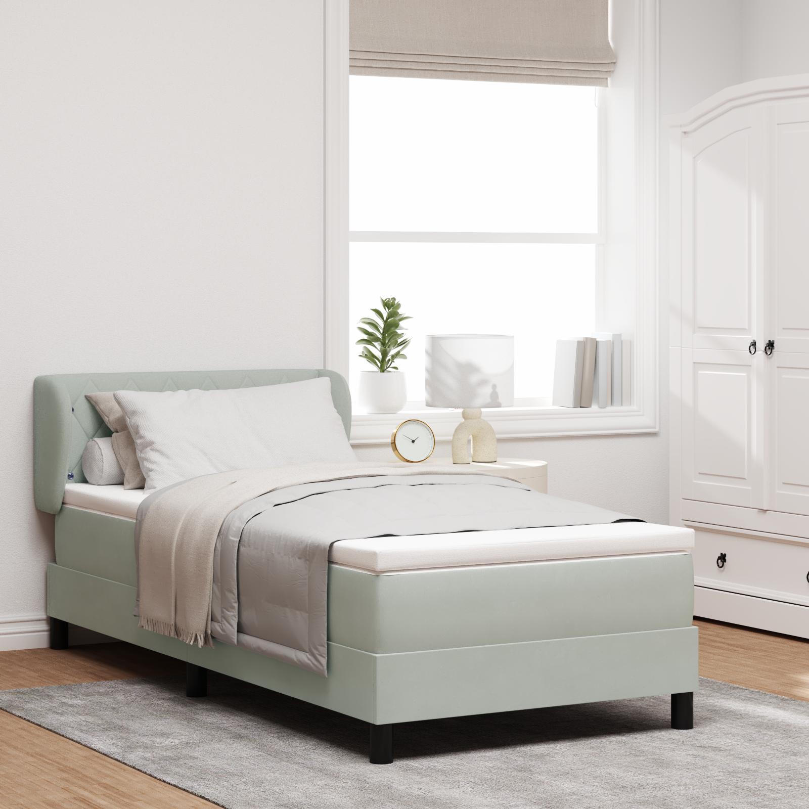 Box Spring-seng Med Madras Mørkegrå 80x200 Cm Fløjl Lysegrå