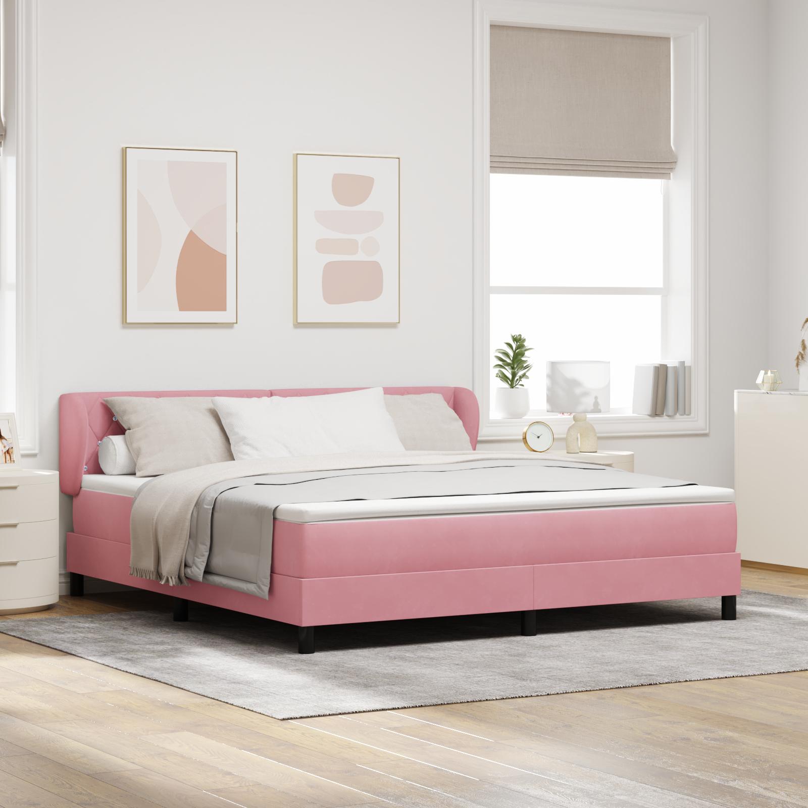 Box Spring-seng Med Madras Mørkegrå 80x200 Cm Fløjl Lysegrå - Lyserød / 180 x 200 cm / Krystal knap tufted