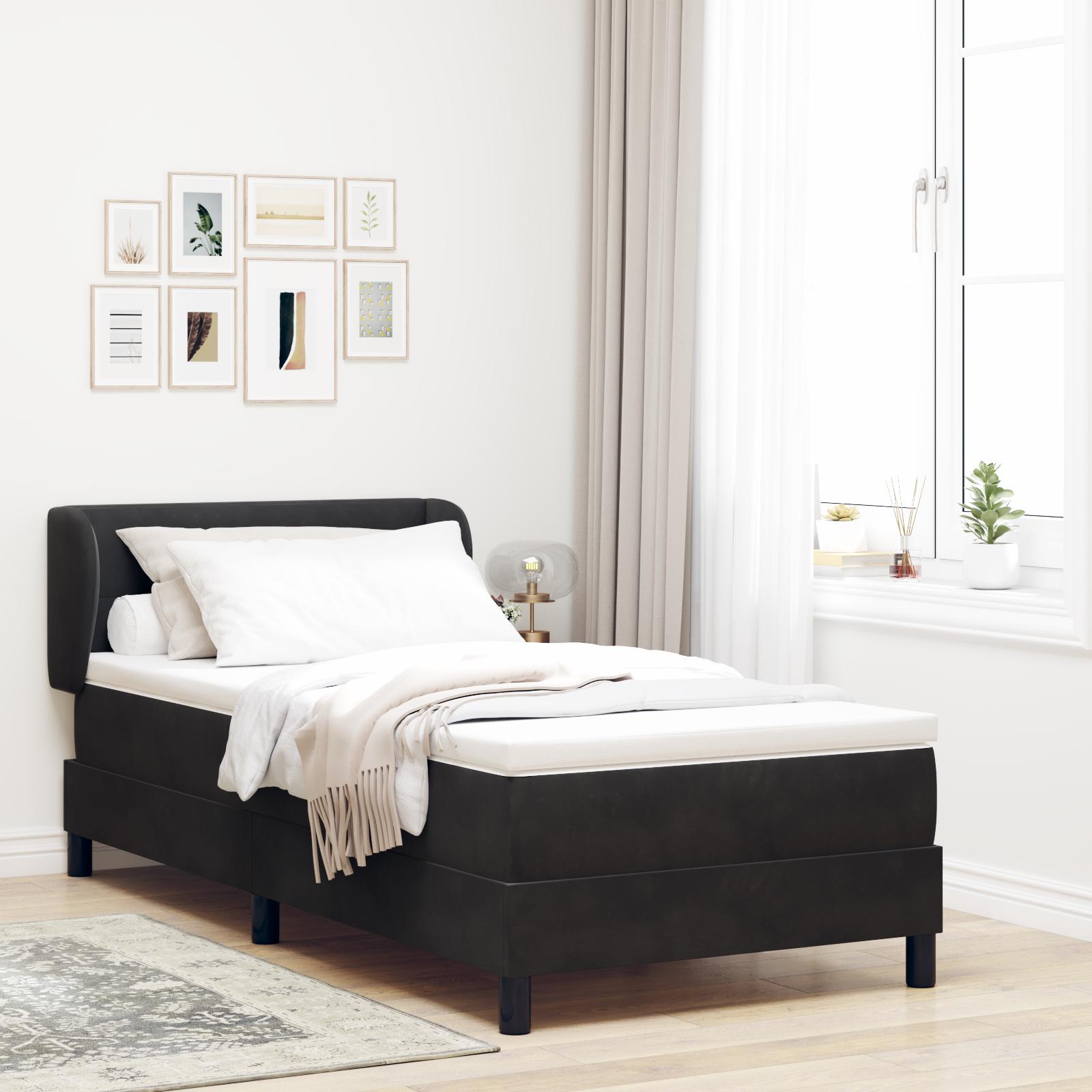 Box Spring-seng Med Madras Mørkegrå 80x200 Cm Fløjl Sort
