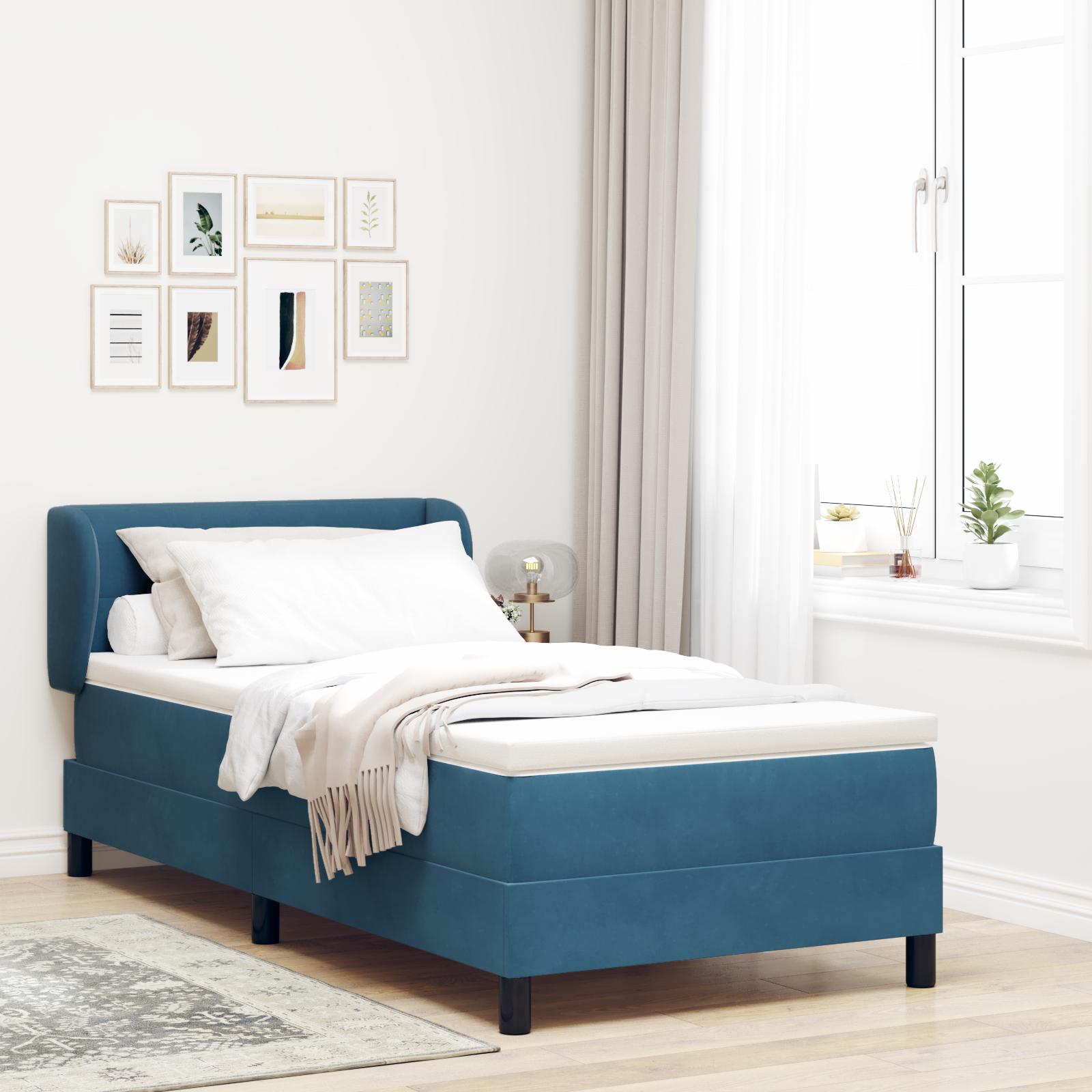 vidaXL Box spring seng med hovedgærde Mørkeblå 100 x 200 cm Fløjl