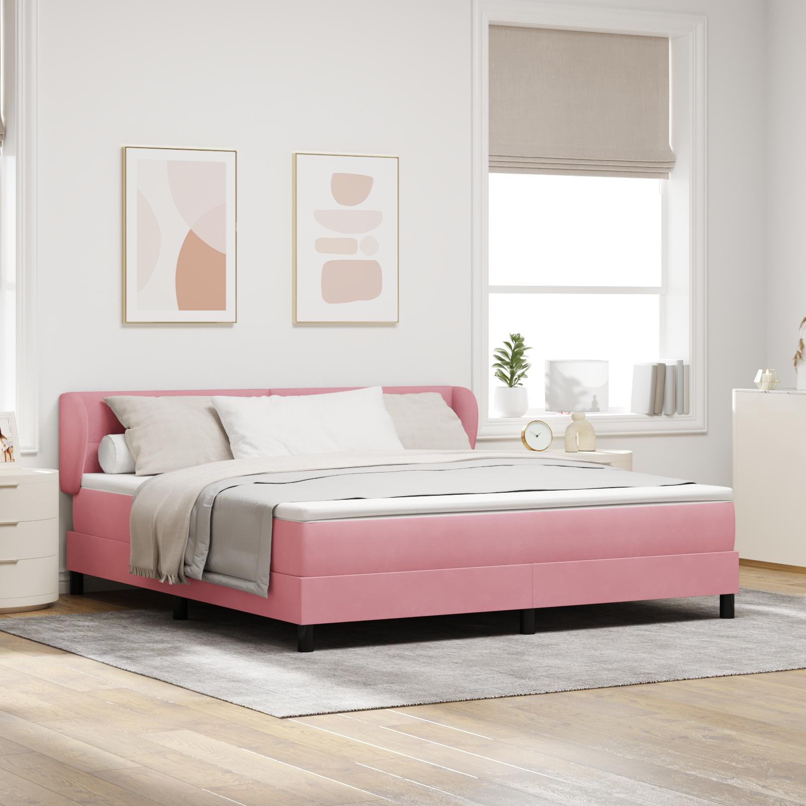 Box Spring-seng Med Madras Mørkegrå 80x200 Cm Fløjl Lysegrå - Lyserød / 180 x 200 cm / Knap tuftet