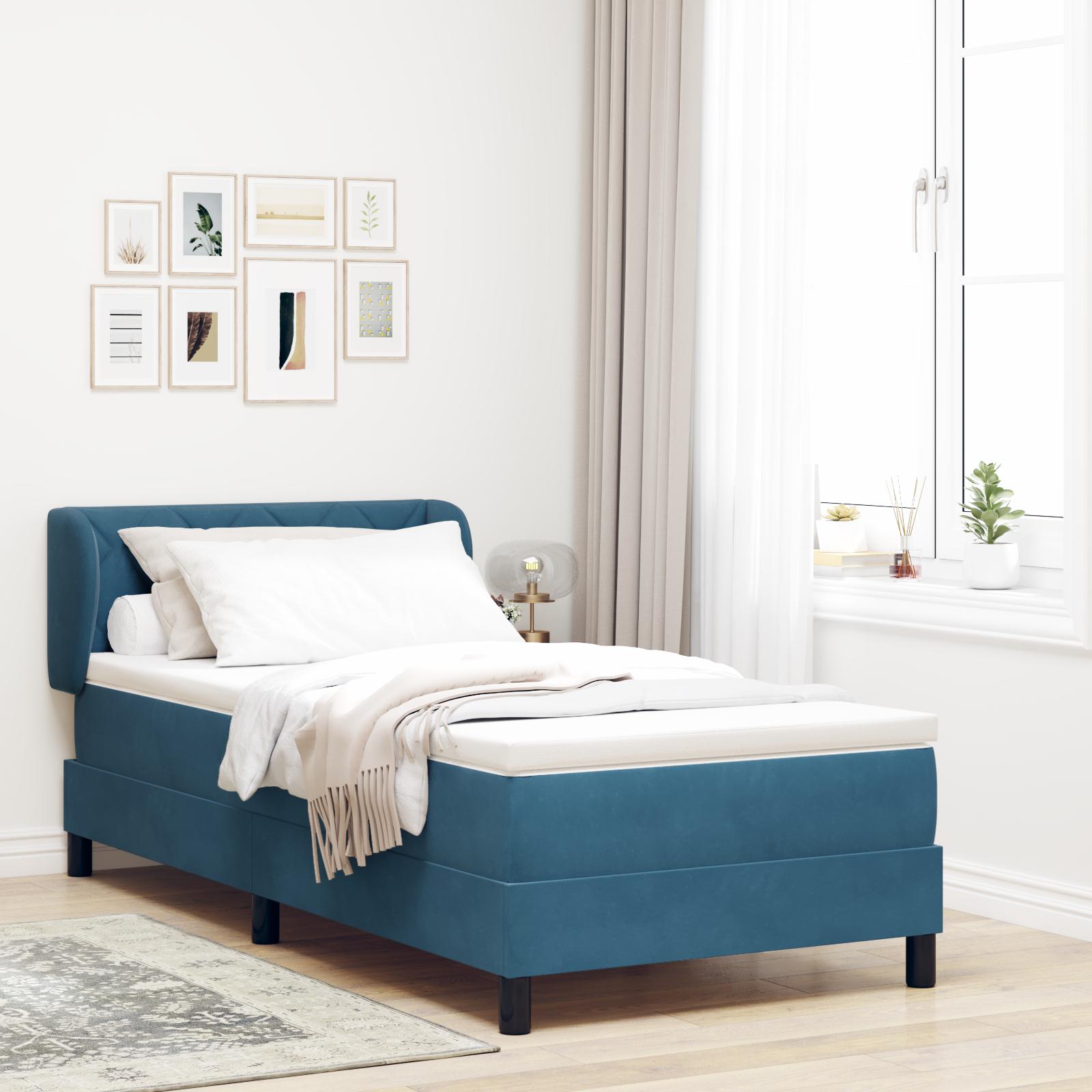 vidaXL Box spring seng med hovedgærde Mørkeblå 100 x 200 cm Fløjl