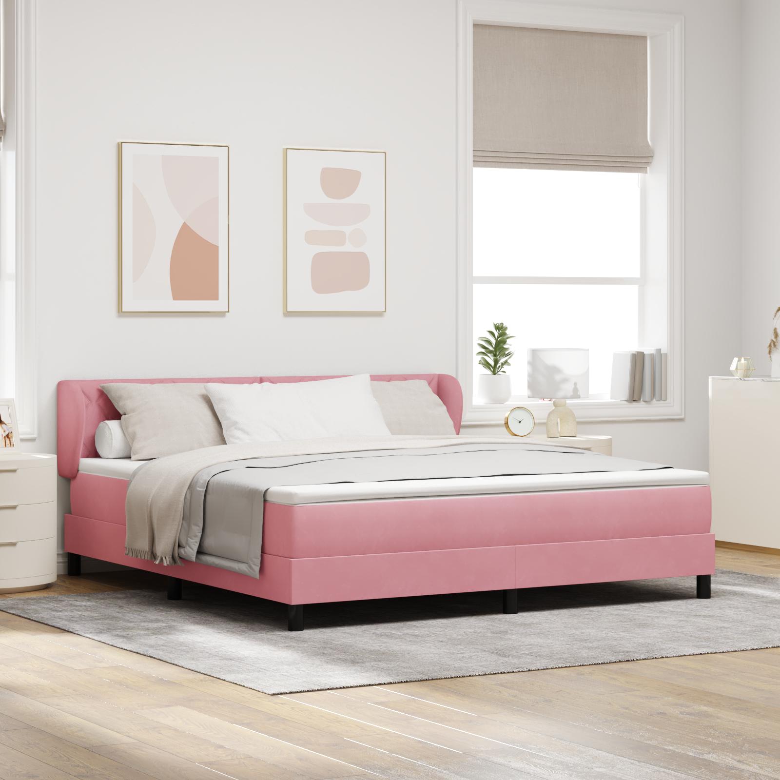 Box Spring-seng Med Madras Mørkegrå 80x200 Cm Fløjl Lysegrå - Lyserød / 180 x 200 cm / Diamant blokke design