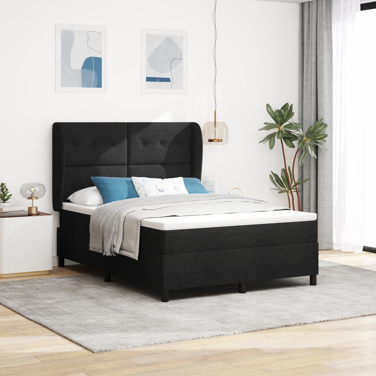 Boxspring Seng Med Madras I Sort 160x200 Cm Stof