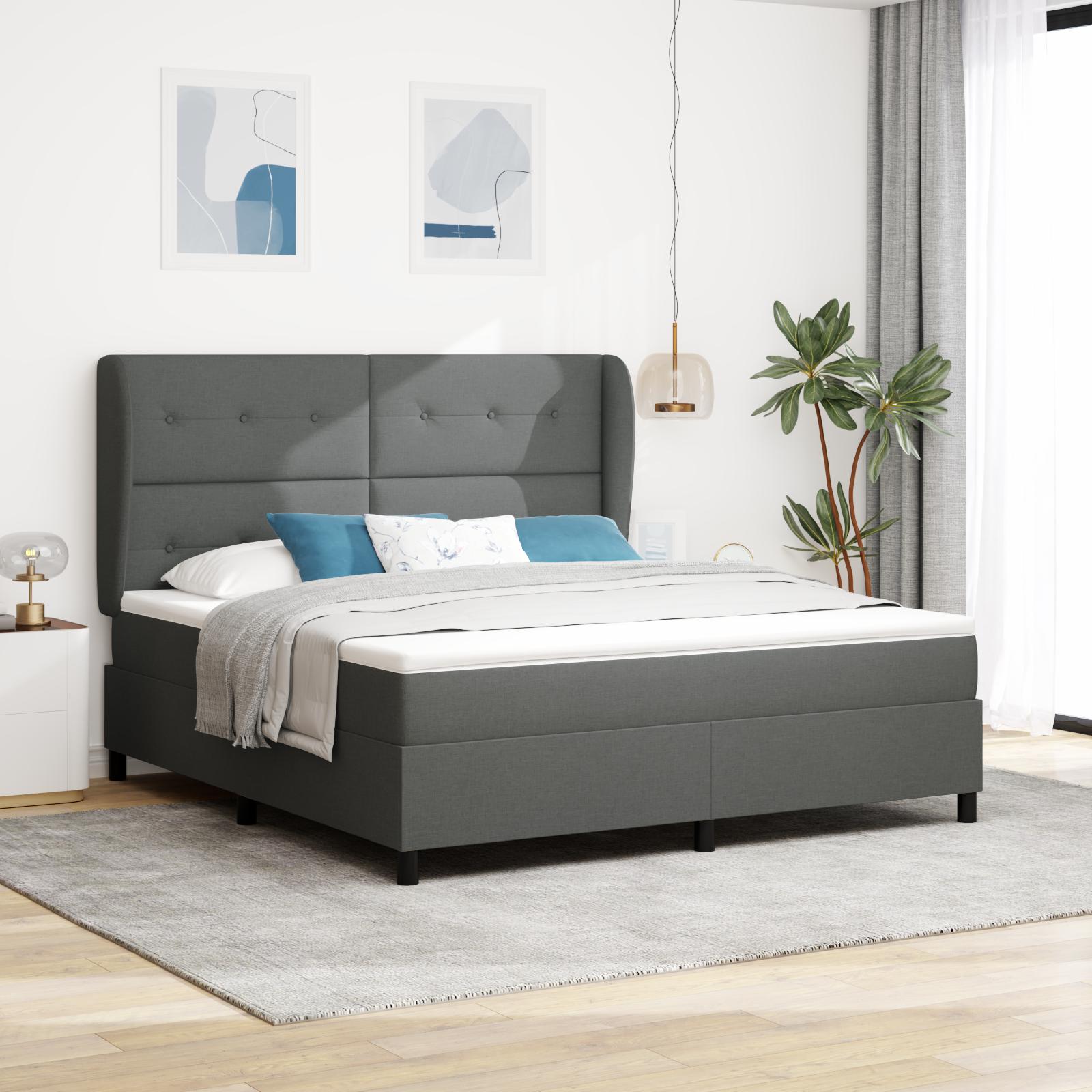 Kontinentalseng med hovedgærde 180 x 200 cm i stof - mørkegrå