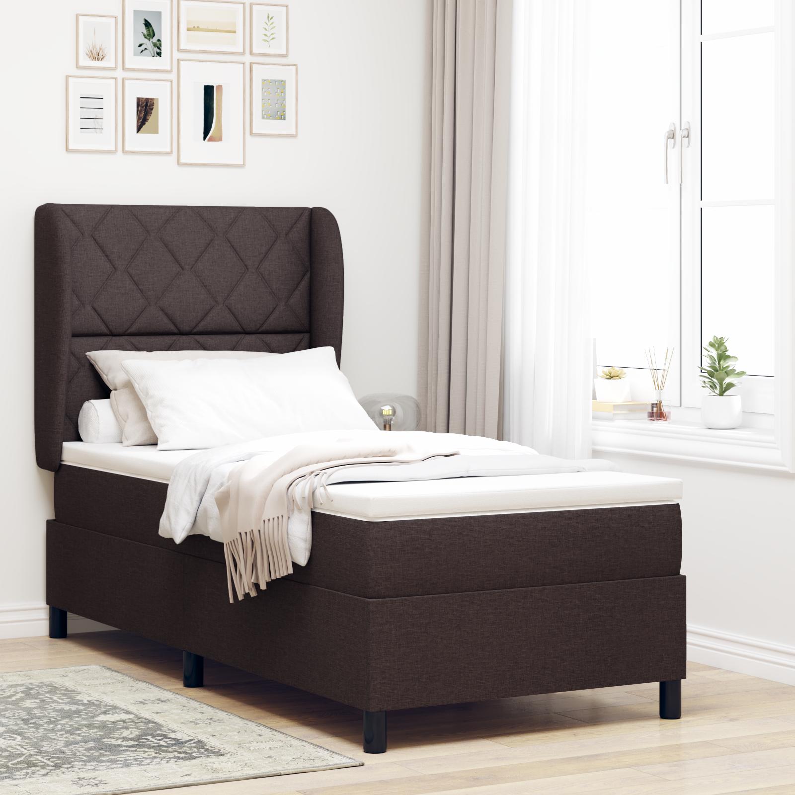 Box Spring Seng Med Madras Mørkebrun 100 X 200 Cm Stof