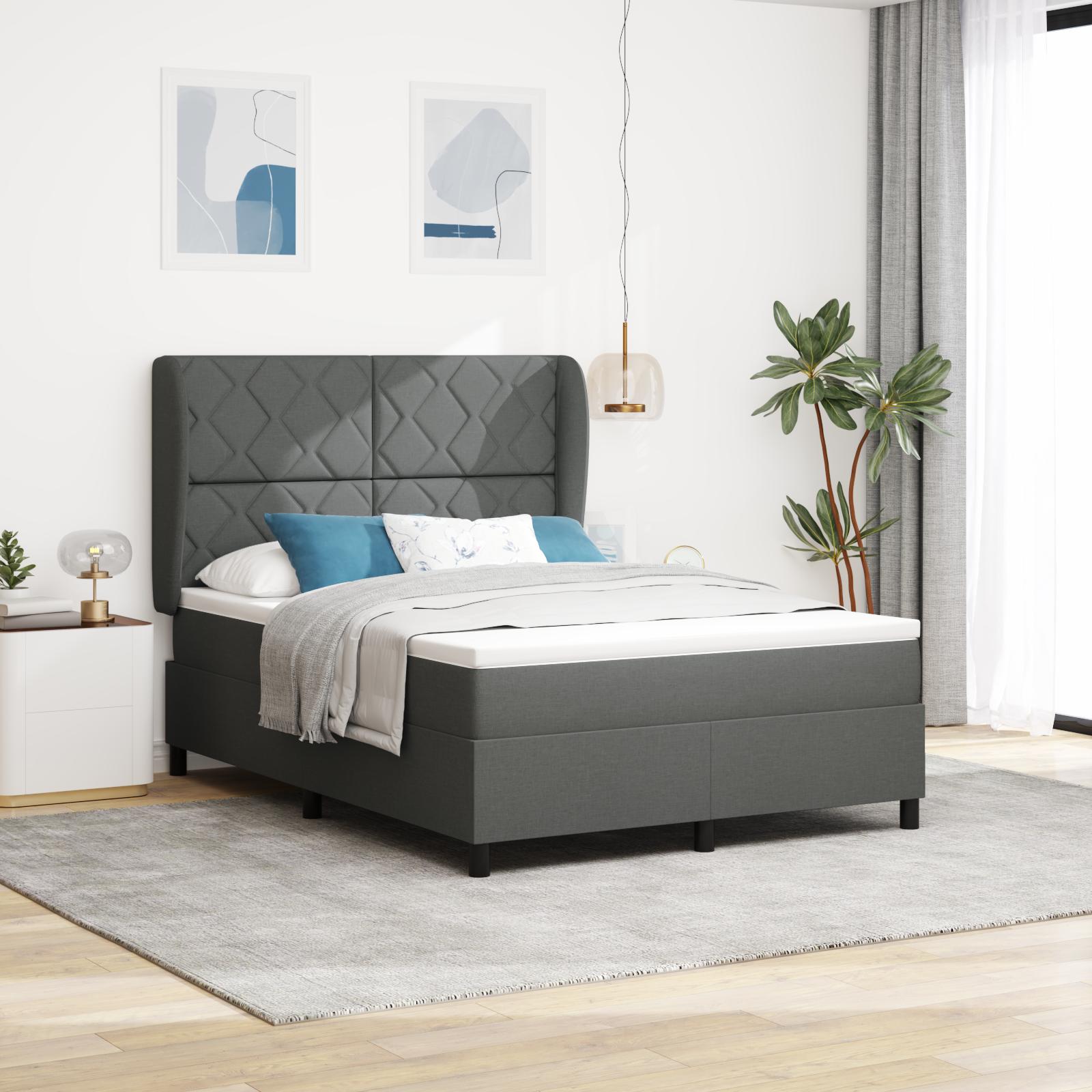 Box spring seng med hovedgærde Mørkegrå 140 x 200 cm Stof