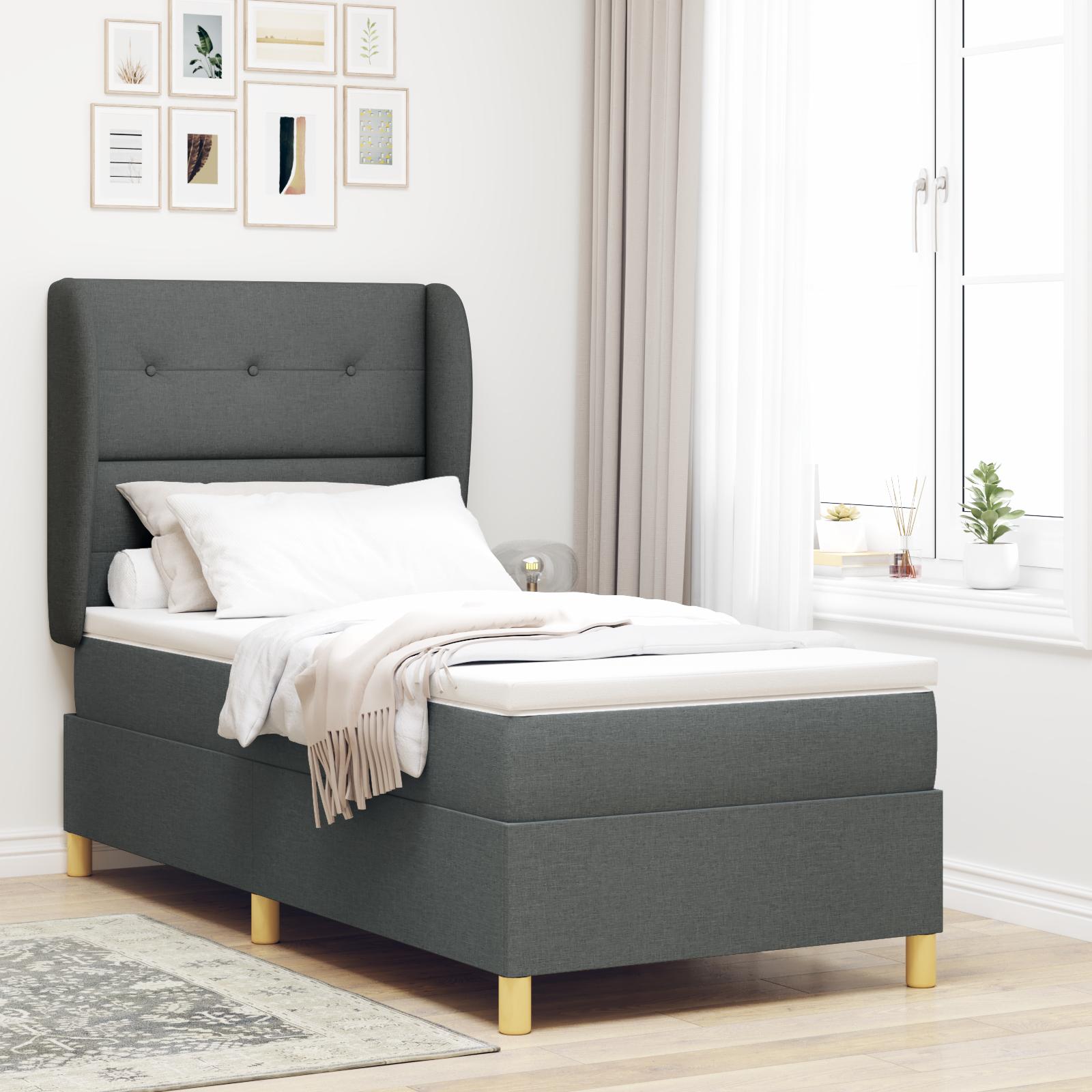 Box spring seng med hovedgærde Mørkegrå 200 x 90 cm Stof