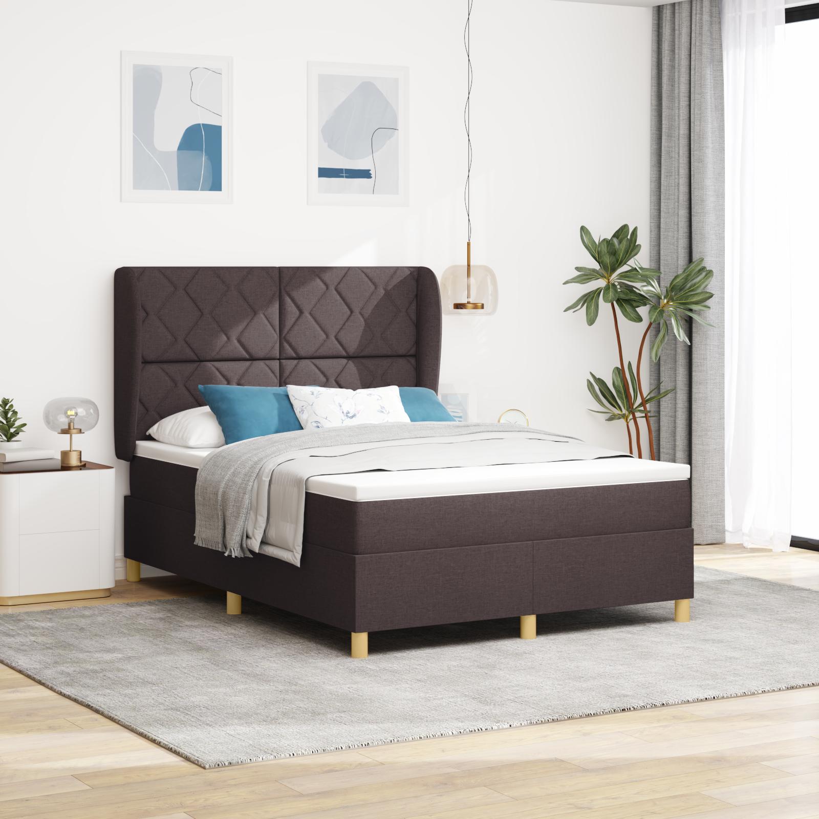 Kontinentalseng med hovedgærde 160 x 200 cm i mørk brun stof