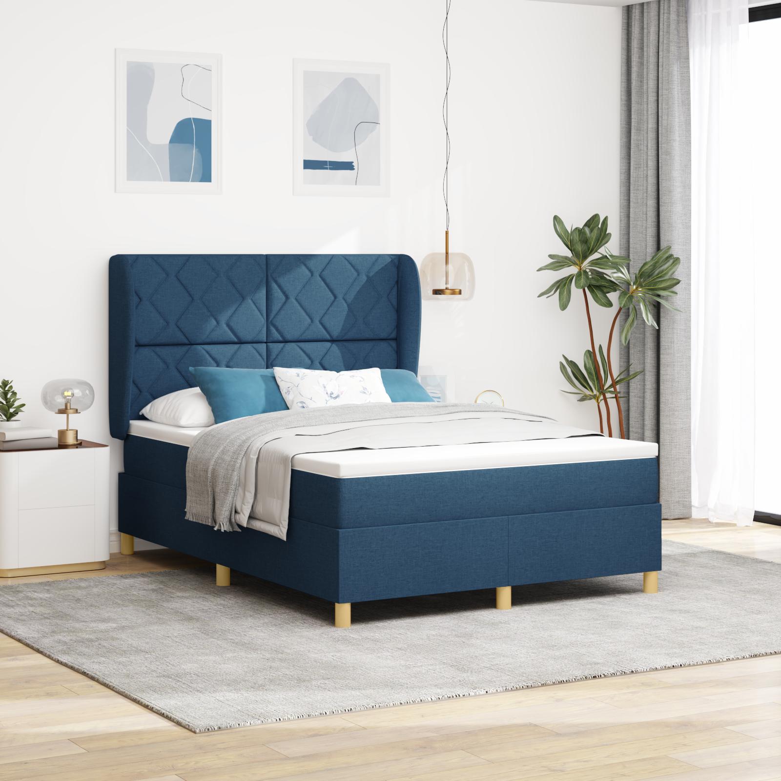 vidaXL Box spring seng med hovedgærde Blå 200 x 160 cm Stof