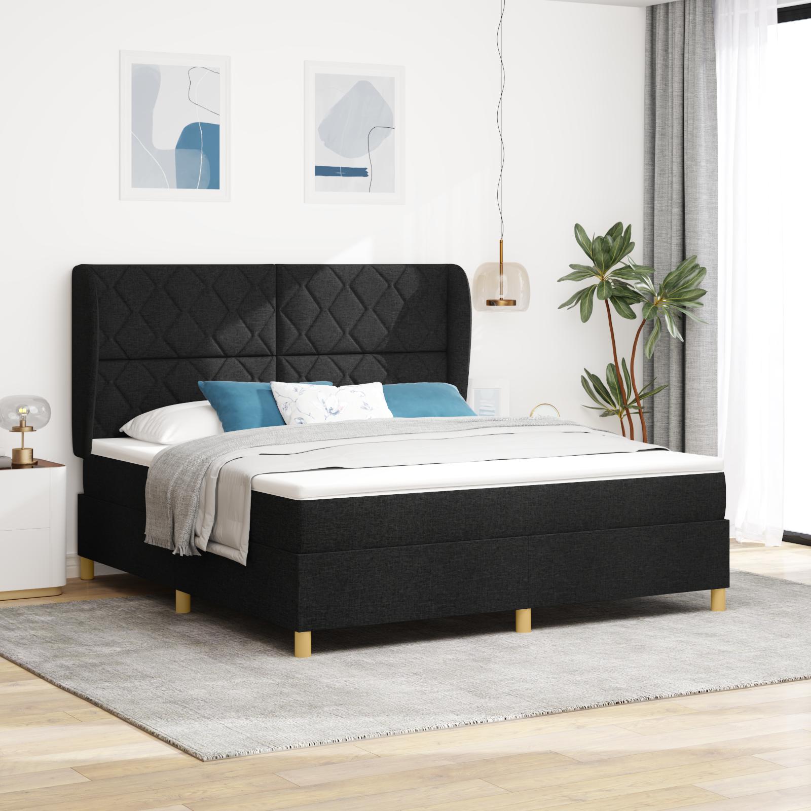 vidaXL Box spring seng med hovedgærde Sort 200 x 180 cm Stof