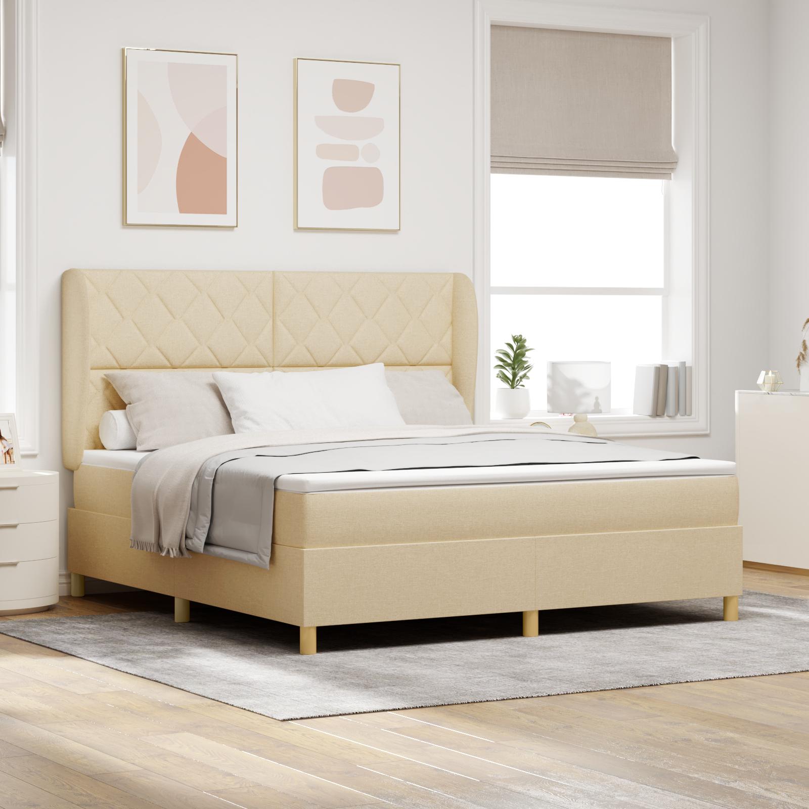 vidaXL Box spring seng med hovedgærde Creme 200 x 180 cm Stof