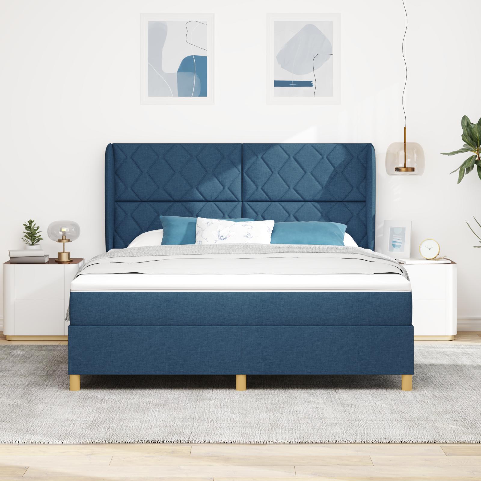 vidaXL Box spring seng med pude med hovedgærde Blå 200 x 180 cm Stof