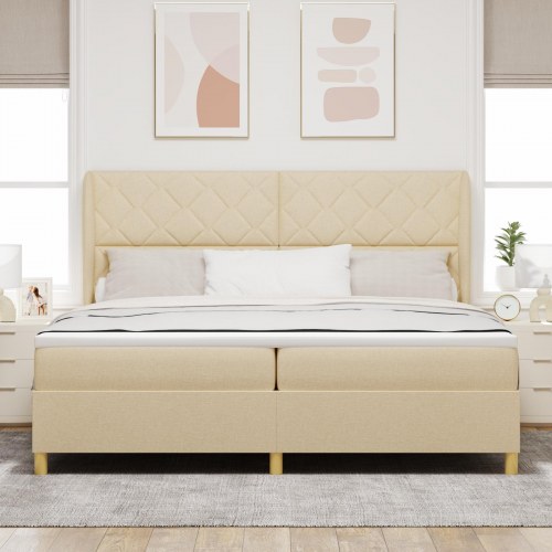 Boks-madras seng med madras Mørkegrå 90x190 cm Stof Creme Stof
