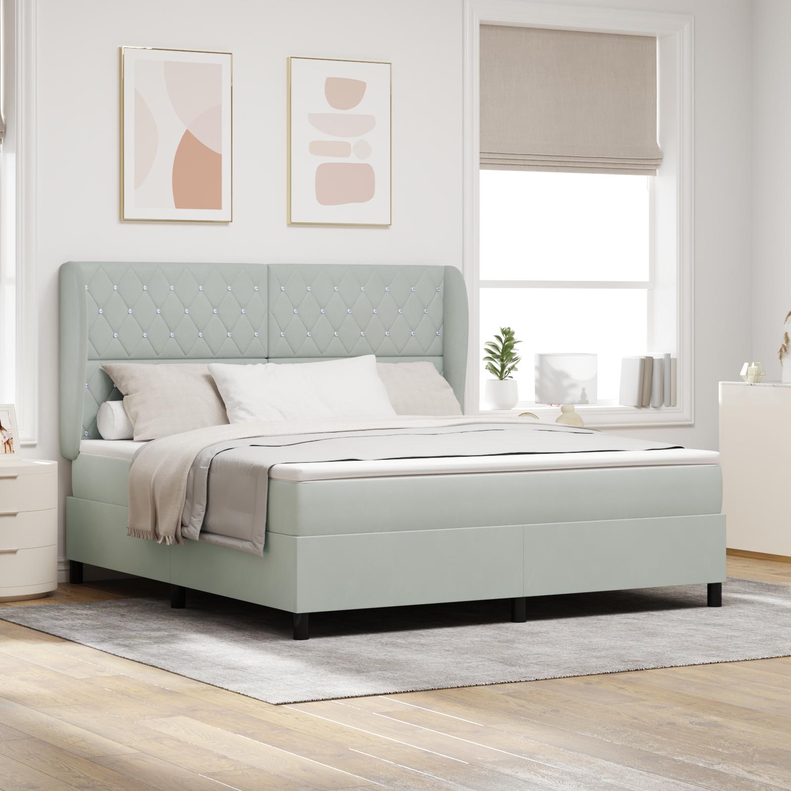 Box spring seng med madras Lysegrå 200 x 180 cm Fløjl