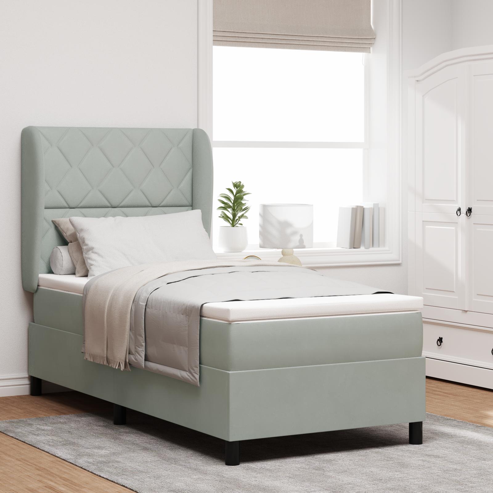 vidaXL Box spring seng med hovedgærde Lysegrå 200 x 100 cm Fløjl
