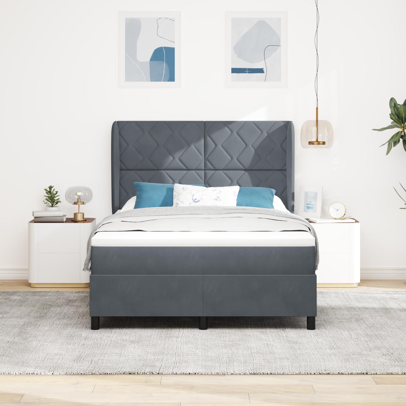 Kontinentalseng med hovedgærde 160 x 200 cm i fløjl - mørkegrå