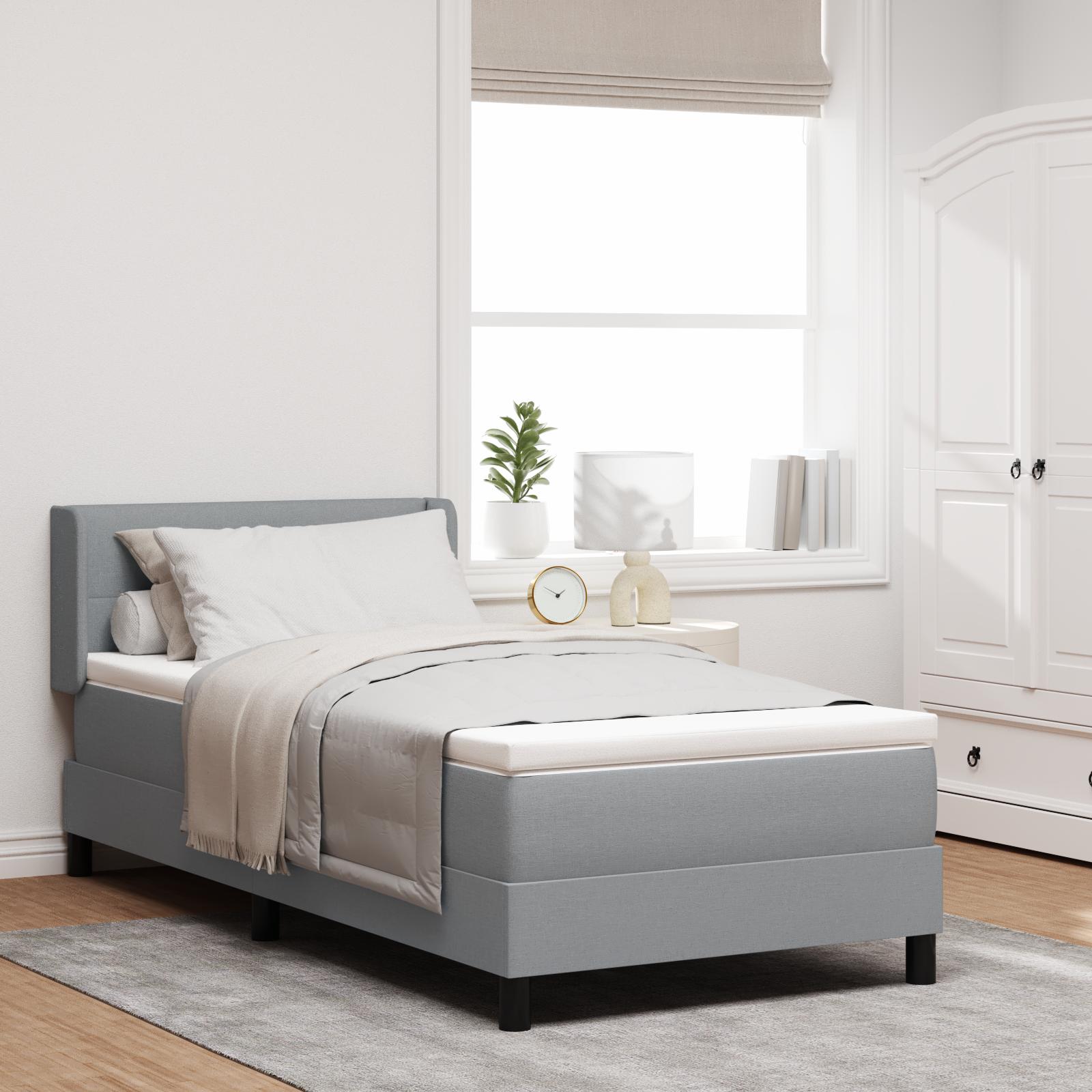 Boxmadras Med Topmadras Lysegrå 90 X 200 Cm Stof Og Ingeniørtræ
