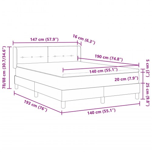 Kontinentalseng med madras Gråbrun 190 x 140 cm Polyester