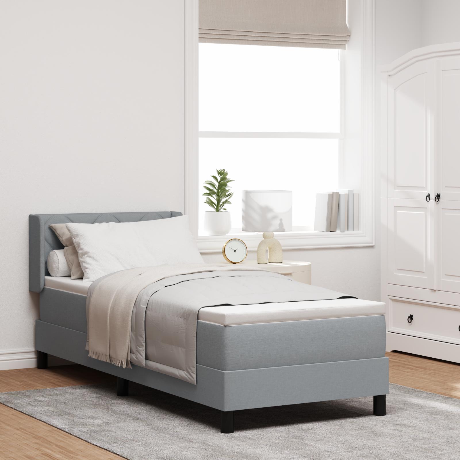 Boxmadras Med Topmadras Lysegrå 80 X 200 Cm Stof Og Ingeniørtræ