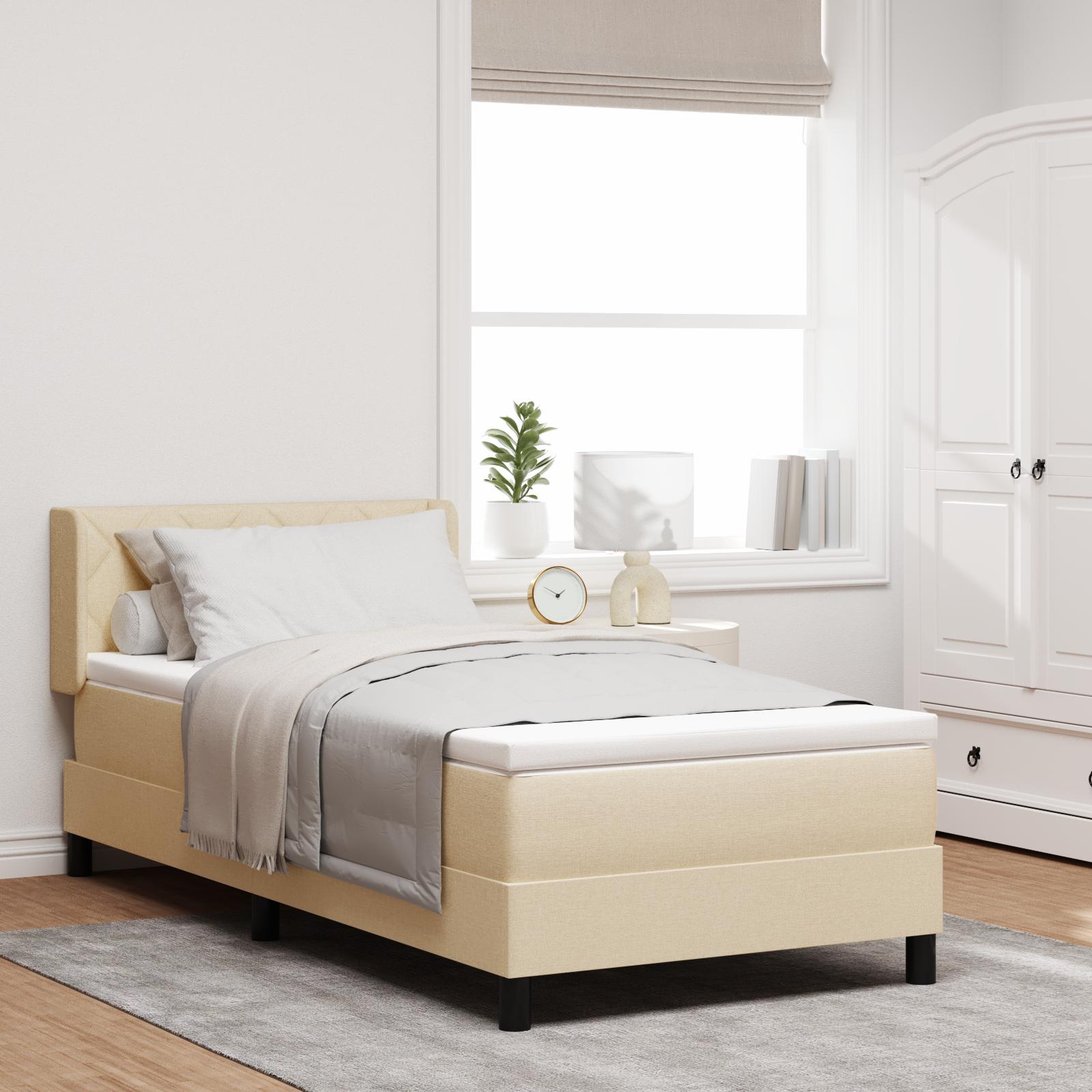 Boxmadras Med Topmadras Creme 90 X 200 Cm Stof Og Ingeniørtræ