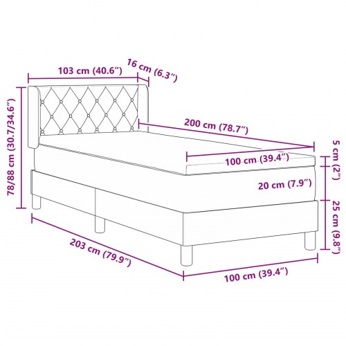 Kontinentalseng med madras Sort 200 x 100 cm Fløjl