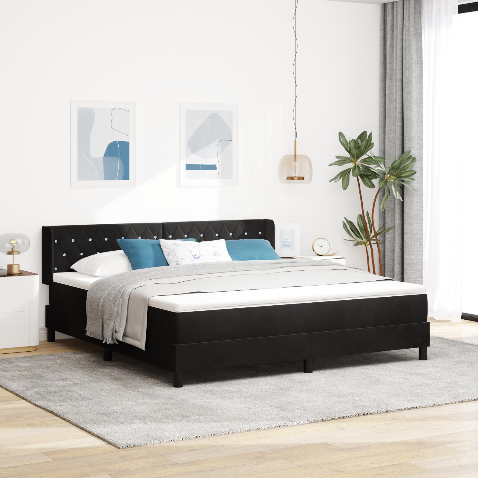 Box spring seng med hovedgærde Sort 200 x 180 cm Fløjl