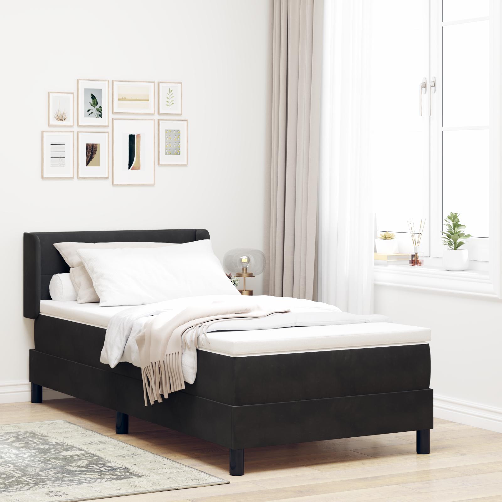Boxmadras Med Madras Sort 100x200 Cm Fløjl Lysegrå 90 X 190 Cm - Sort / 90 x 200 cm / Knap tuftet