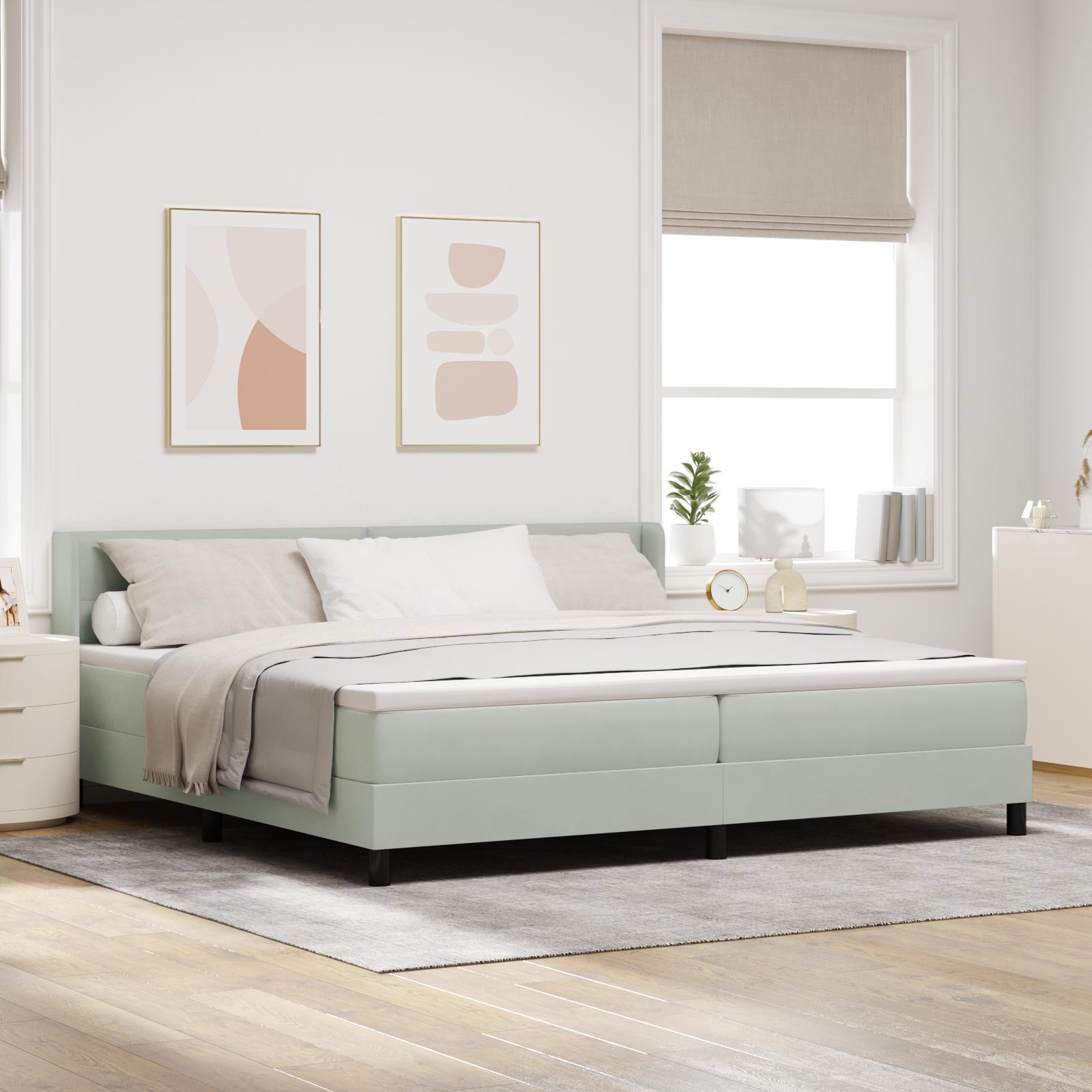 Boxmadras Med Madras Sort 100x200 Cm Fløjl Lysegrå 90 X 190 Cm - Lysegrå / 200 x 200 cm / Knap tuftet